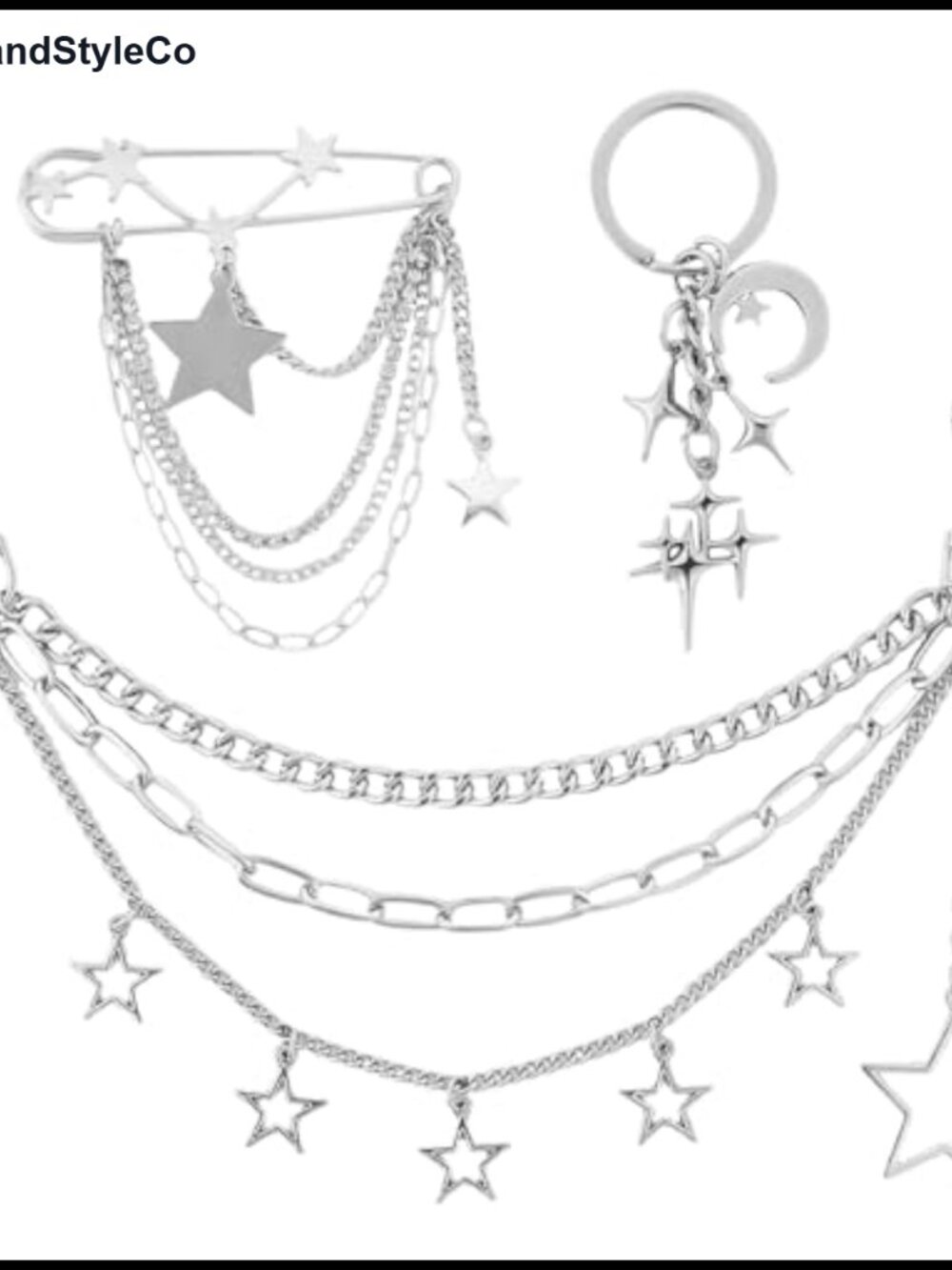 Silver Purse Charms Chain Y2K Gothic Metal Star Handbag Keychain